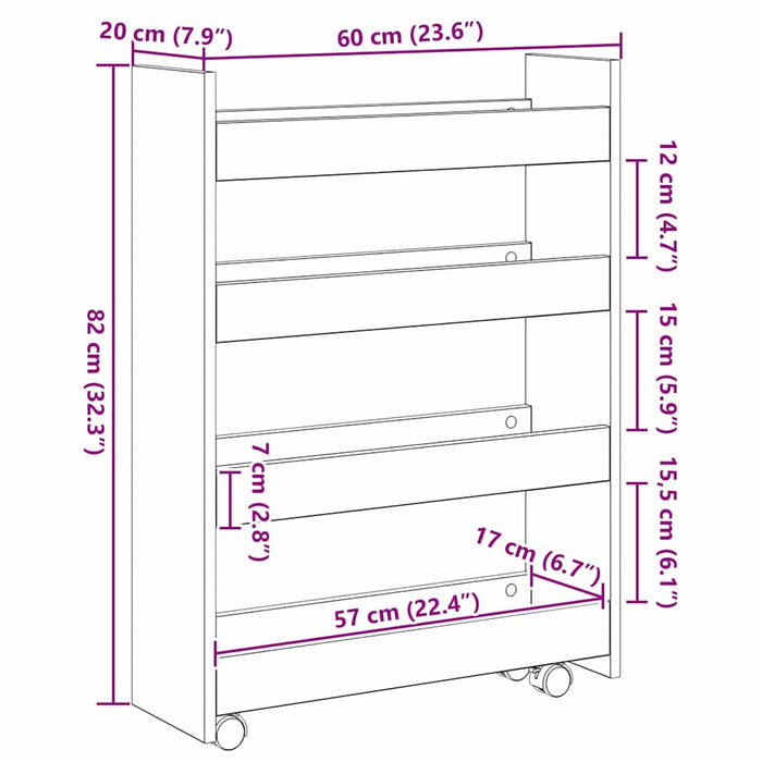Trolley pentru Depozitare Îngust Stejar Negru 60 x 20 x 82 cm - WALTI WALTI