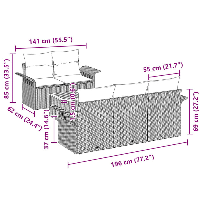 Set de canapele pentru grădină cu pernă 6 pcs Gri poliratan - WALTI WALTI
