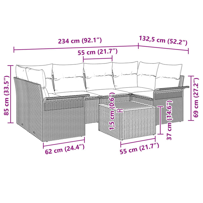 Set de canapele pentru grădină cu pernă 7 pcs Negru poliratan - WALTI WALTI