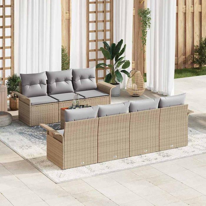 Set Canapea Grădină 8 Piese cu Perne Bej Rattan Poly Acacia - WALTI WALTI