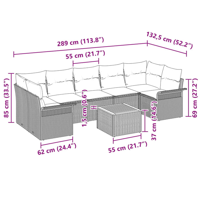 Set de canapele pentru grădină cu pernă 8 pcs Gri poliratan - WALTI WALTI