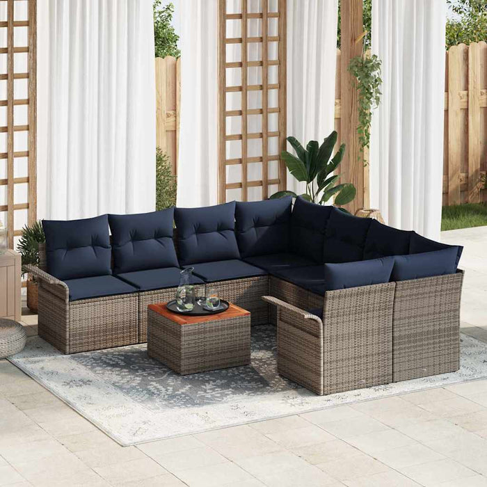 Set de canapele pentru grădină cu pernă 9 pcs Gri poliratan - WALTI WALTI