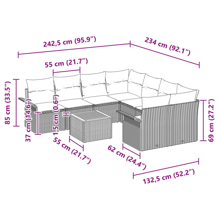 Set de canapele pentru grădină cu pernă 9 pcs Gri poliratan - WALTI WALTI