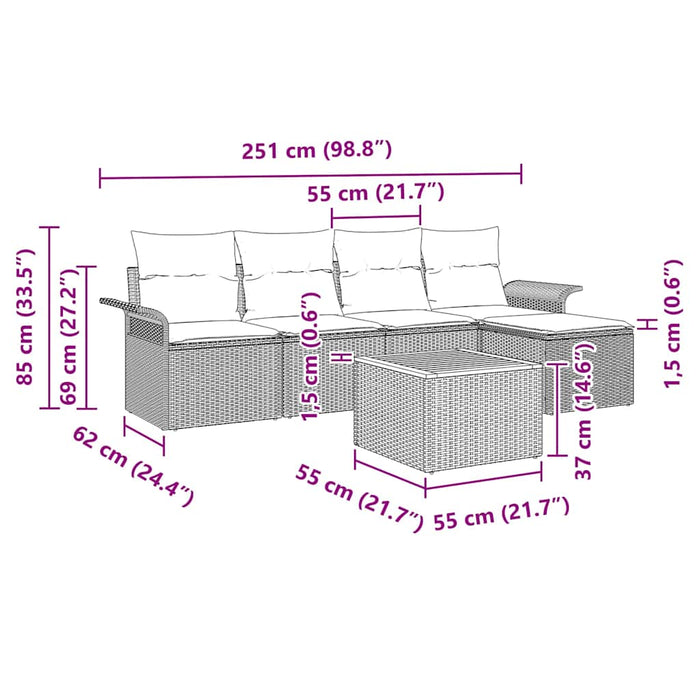 Set de canapea pentru grădină , 6 piese, cu perne, ratan poli, acacia - WALTI WALTI