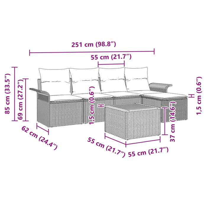 Set de canapele pentru grădină cu pernă 6 pcs Gri poliratan - WALTI WALTI