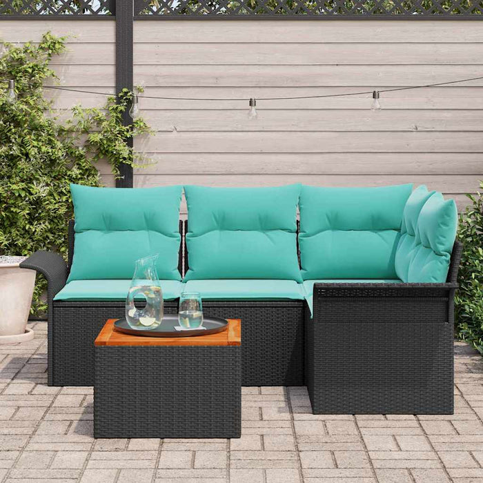 Set de canapele pentru grădină cu pernă 5 pcs Negru poliratan - WALTI WALTI