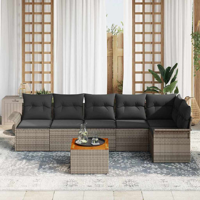 Set de Sofa de Grădină cu 7 Piese Gri Poliratan Acacia - WALTI WALTI