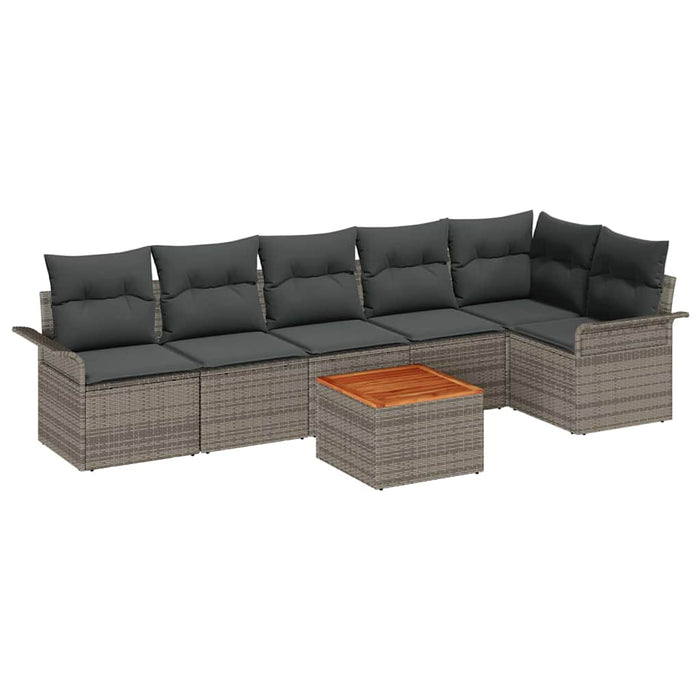 Set de Sofa de Grădină cu 7 Piese Gri Poliratan Acacia - WALTI WALTI