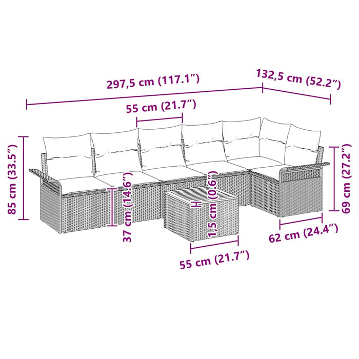 Set de Sofa de Grădină cu 7 Piese Gri Poliratan Acacia - WALTI WALTI