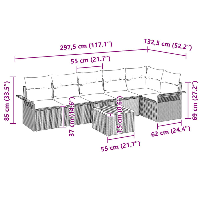 Set de canapele pentru grădină cu pernă 7 pcs Gri poliratan - WALTI WALTI