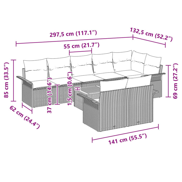 Set de canapele pentru grădină cu pernă 9 pcs Gri poliratan - WALTI WALTI