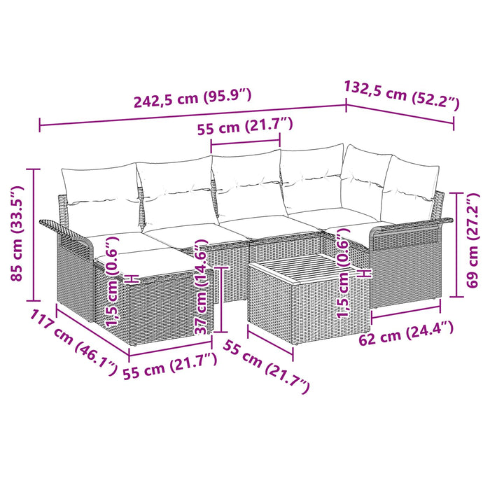Set de canapele pentru grădină cu pernă 7 pcs Negru poliratan - WALTI WALTI