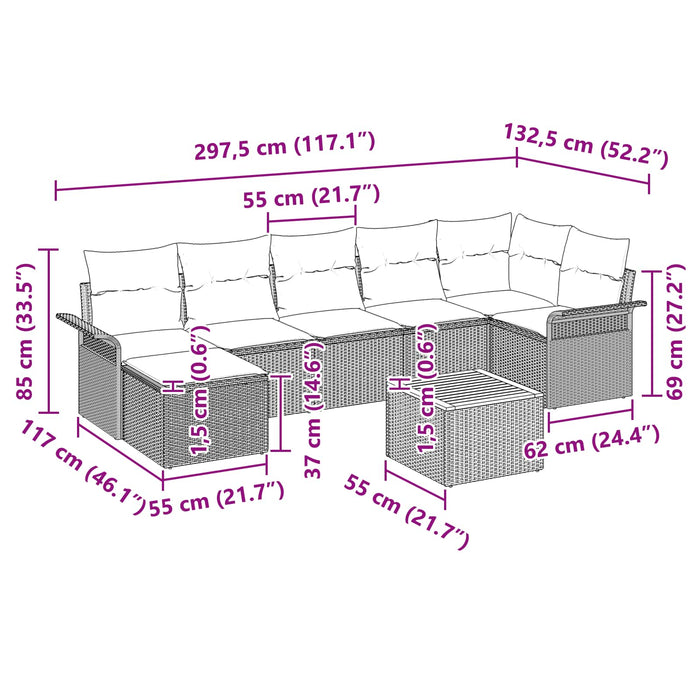 Set de canapele pentru grădină cu pernă 8 pcs Gri poliratan - WALTI WALTI