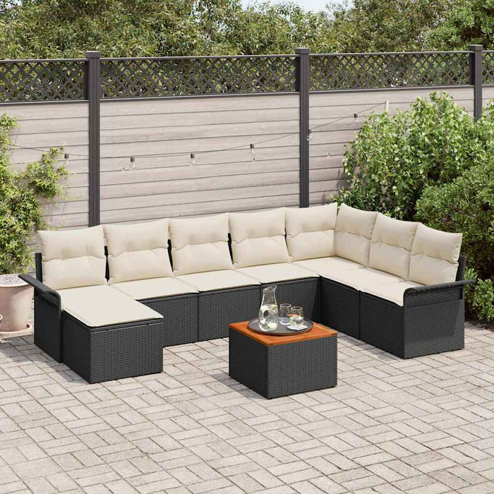 Set de canapele pentru grădină 9 buc. Negru poliratan WALTI