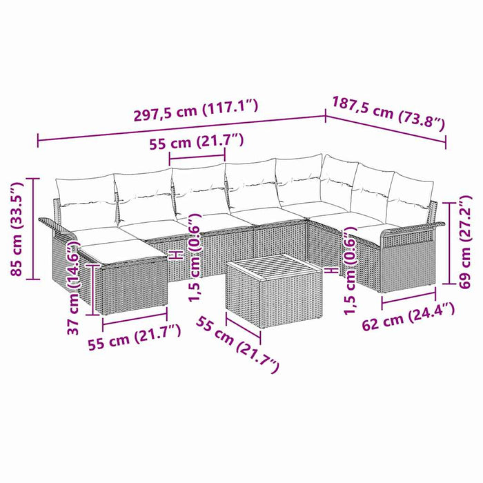 Set de canapele pentru grădină 9 buc. Negru poliratan WALTI