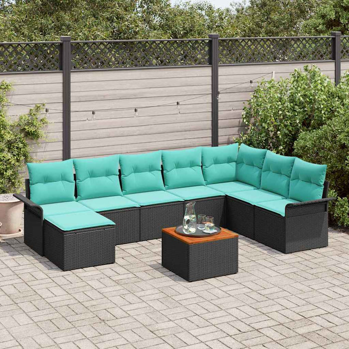 Set de canapele pentru grădină cu pernă 9 pcs Negru poliratan - WALTI WALTI