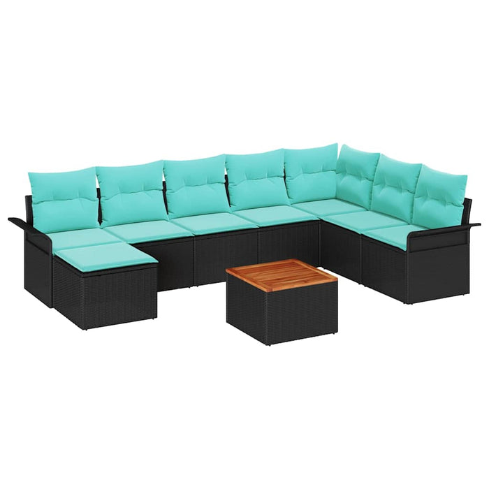 Set de canapele pentru grădină cu pernă 9 pcs Negru poliratan - WALTI WALTI