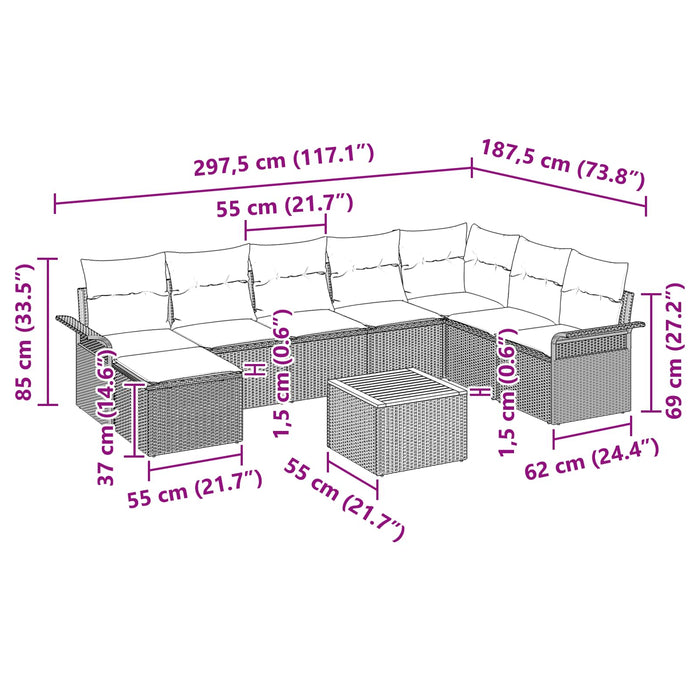 Set de canapele pentru grădină cu pernă 9 pcs Negru poliratan - WALTI WALTI