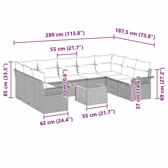Set de Canapea pentru Grădină cu 10 Piese cu Perne Negru Poliratan Acacia - WALTI WALTI