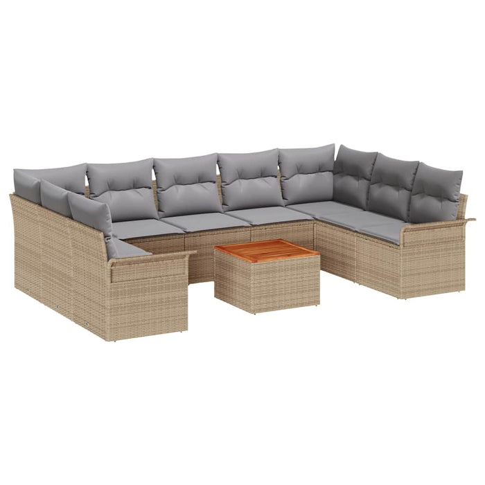 Set de 10 piese de canapele pentru grădină cu perne bej poliratan acacia - WALTI WALTI