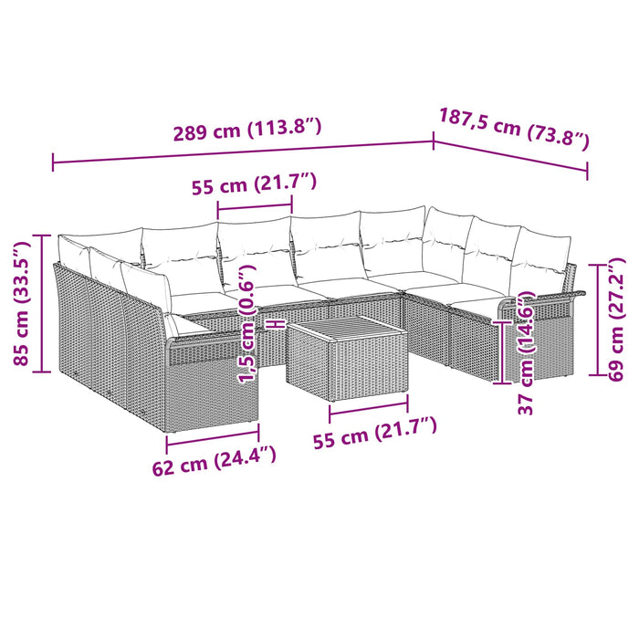 Set de canapele pentru grădină cu pernă 10 pcs Gri poliratan - WALTI WALTI