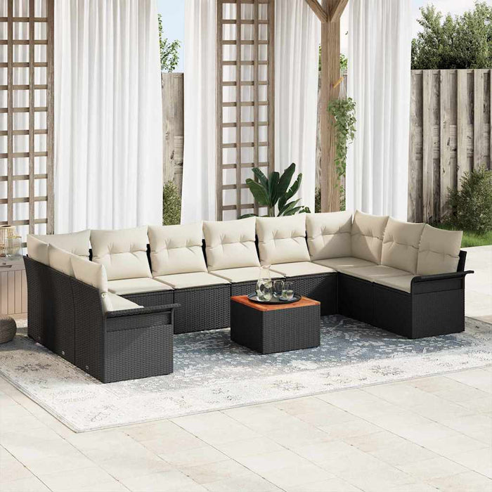 Set de sofa pentru grădină 11 piese cu perne negre din poli ratan acacia - WALTI WALTI