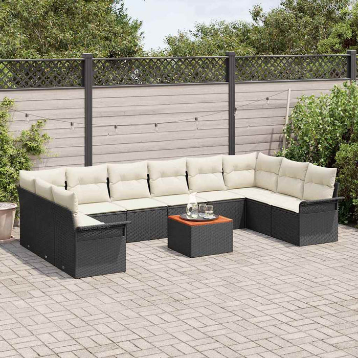 Set de sofa pentru grădină 11 piese cu perne negre din poli ratan acacia - WALTI WALTI