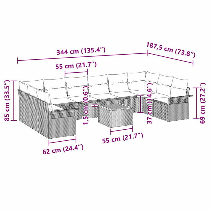 Set de sofa pentru grădină 11 piese cu perne negre din poli ratan acacia - WALTI WALTI