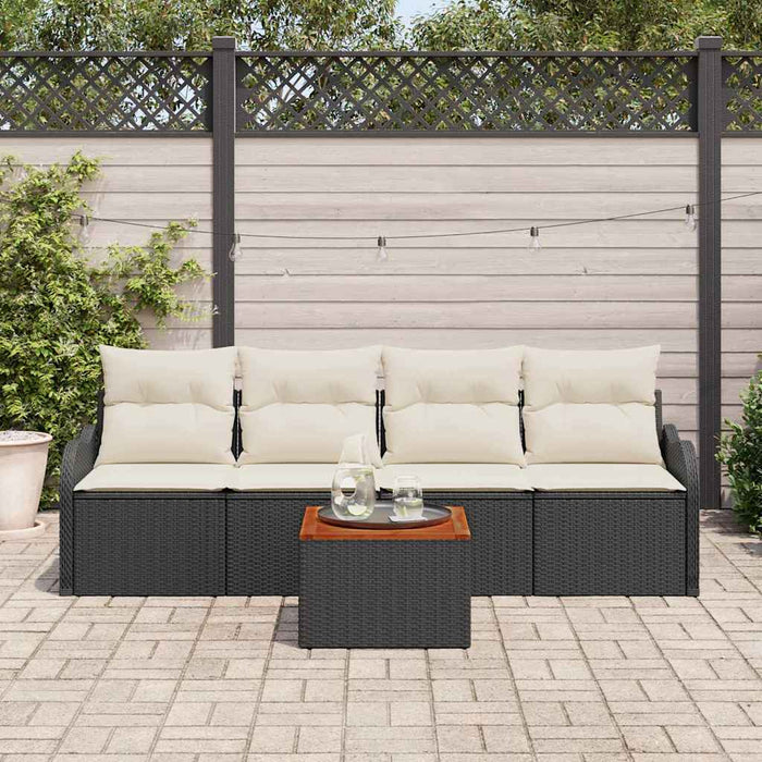 Set de canapele de grădină vidaXL 5 piese cu pernă Negru Poliratan Acacia - WALTI WALTI