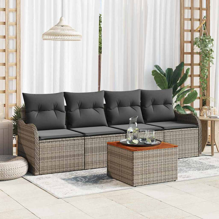 Set Canapea Grădină vidaXL cu 5 Piese cu Pernuțe Gri Ratan Polimer Acacia - WALTI WALTI