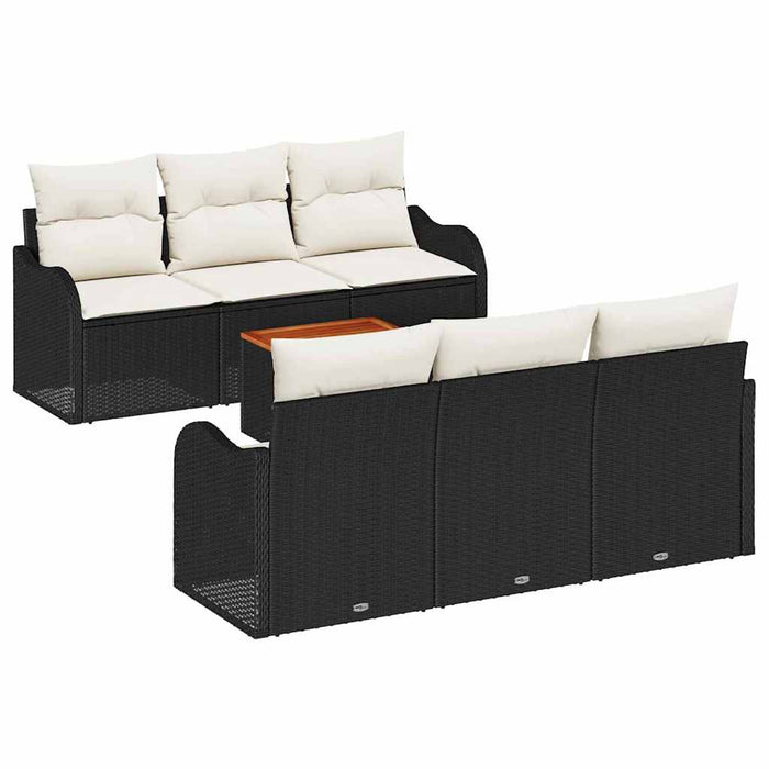 Set de Canapea de Grădină vidaXL cu Perne Ratan Negru Poliratan Acacia - WALTI WALTI