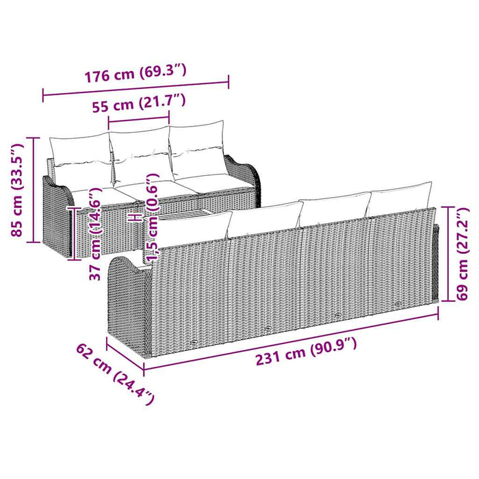 Set de canapele pentru grădină cu pernă 8 pcs Bej poliratan - WALTI WALTI