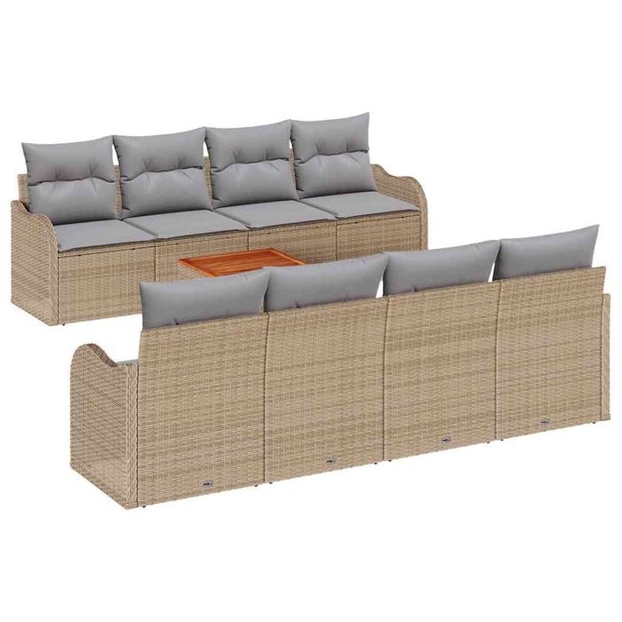 Set de canapea de grădină vidaXL 9 piese cu pernuțe bej din poliratan acacia - WALTI WALTI