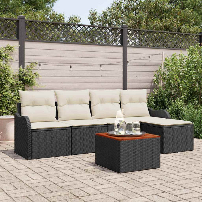 Set de canapea de grădină vidaXL 6 piese cu perne Negru Poliratan Acacia - WALTI WALTI