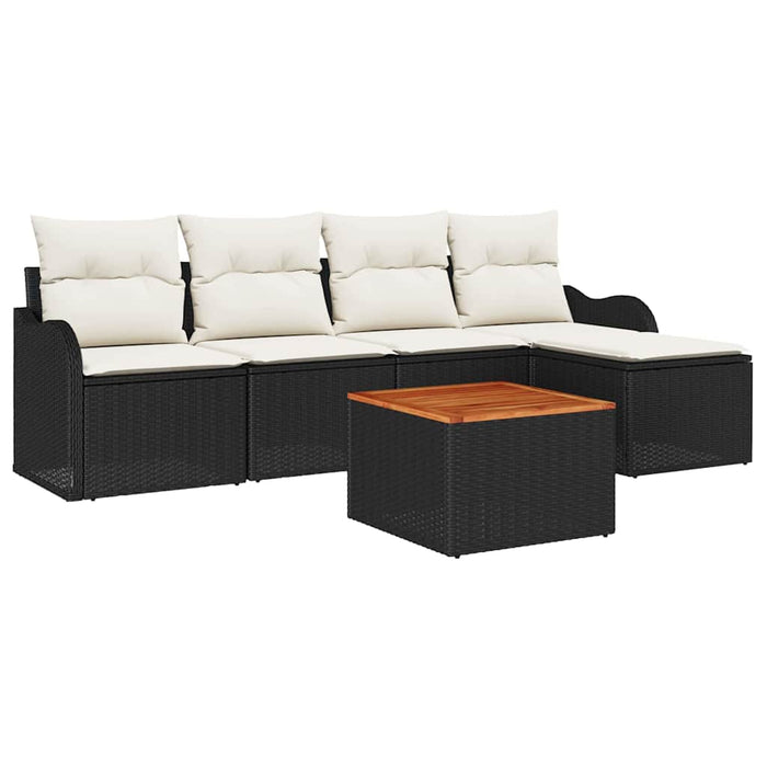 Set de canapea de grădină vidaXL 6 piese cu perne Negru Poliratan Acacia - WALTI WALTI