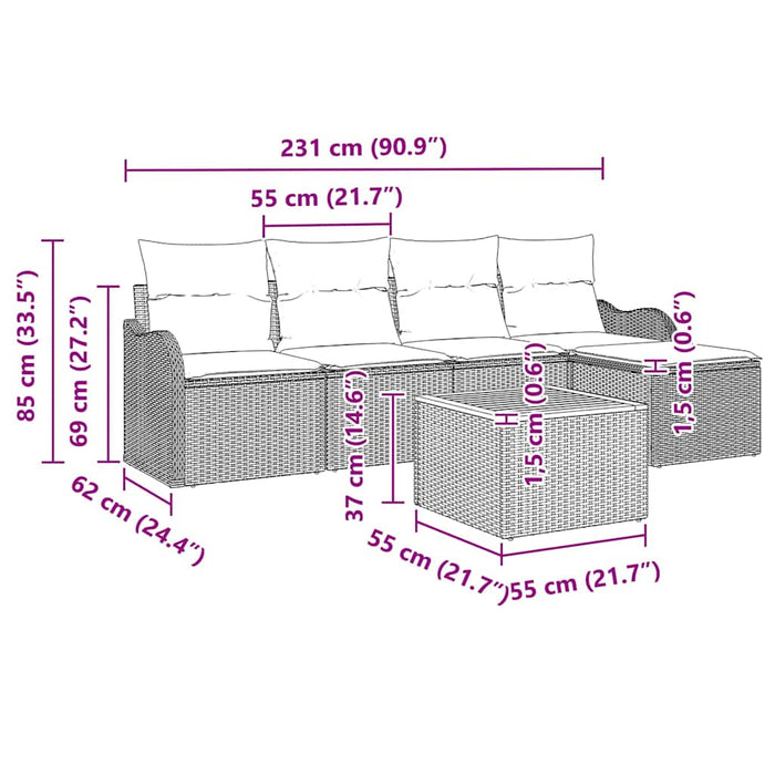 Set de canapele pentru grădină cu pernă 6 pcs Bej poliratan - WALTI WALTI