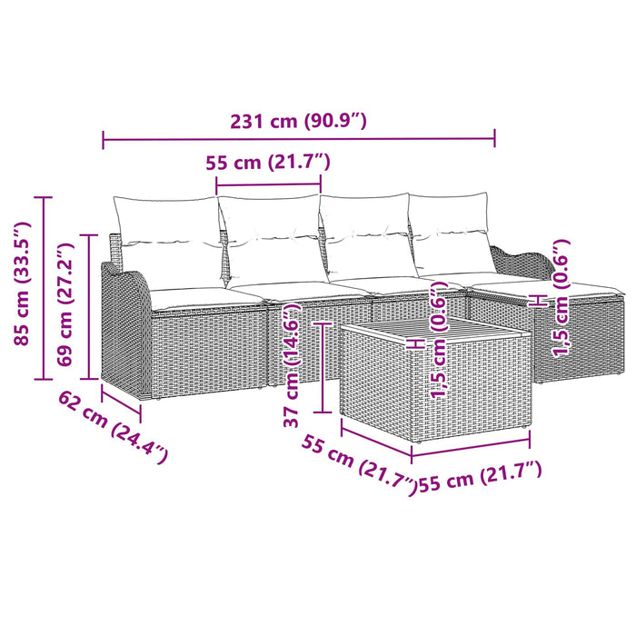 Set de canapele pentru grădină 6 buc. Gri poliratan WALTI