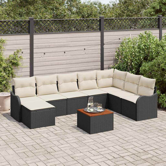Set canapele grădină vidaXL 9 piese cu pernuțe Negru Ratan Poli Acacia - WALTI WALTI