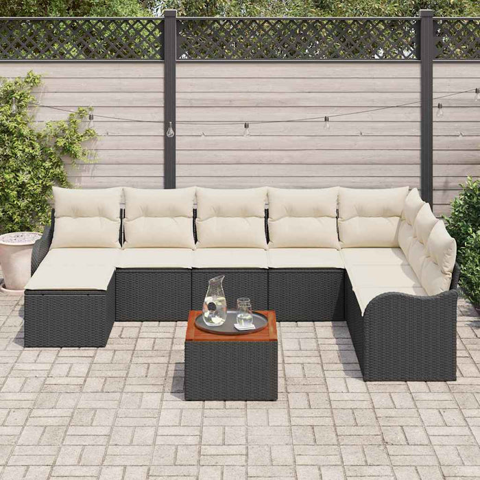 Set canapele grădină vidaXL 9 piese cu pernuțe Negru Ratan Poli Acacia - WALTI WALTI