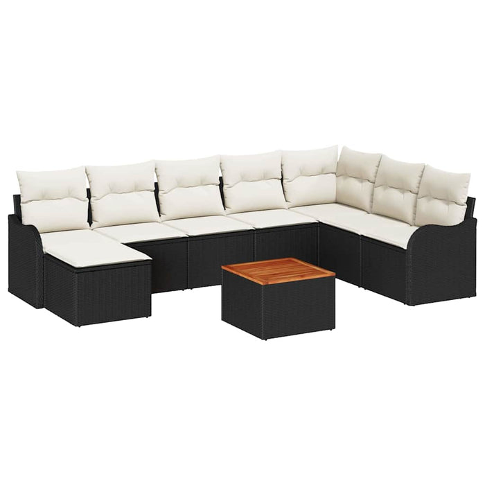 Set canapele grădină vidaXL 9 piese cu pernuțe Negru Ratan Poli Acacia - WALTI WALTI