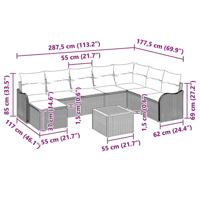 Set canapele grădină vidaXL 9 piese cu pernuțe Negru Ratan Poli Acacia - WALTI WALTI