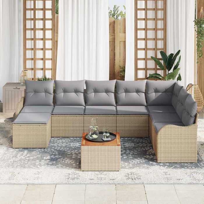 Set Canapea Grădină vidaXL 9 Piese cu Pernuțe Bej Poly Ratan Acacia - WALTI WALTI