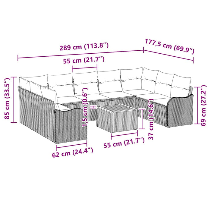Set de canapele de grădină vidaXL cu 10 piese și perne Bej Ratan Poli Acacia - WALTI WALTI