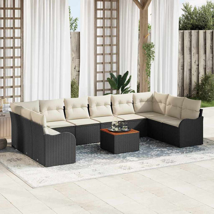Set de canapea de grădină vidaXL de 11 piese cu perne, Ratan negru, Acacia - WALTI WALTI