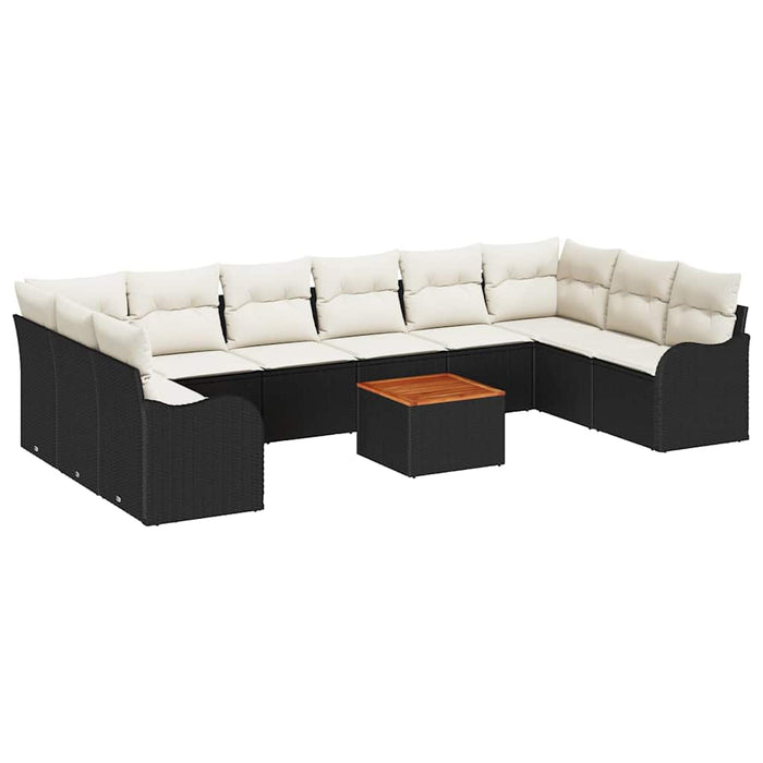 Set de canapea de grădină vidaXL de 11 piese cu perne, Ratan negru, Acacia - WALTI WALTI