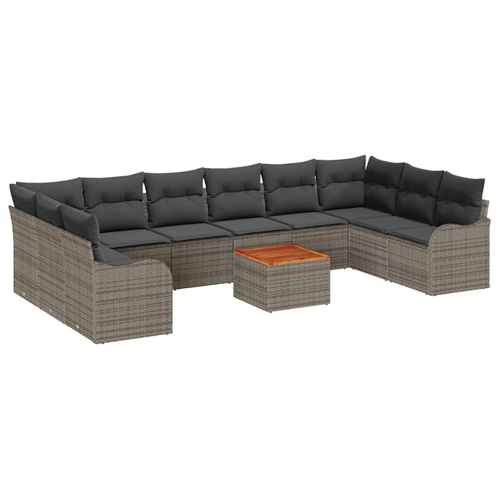 Set de Canapea de Grădină vidaXL cu 11 piese cu Perne Gri din Ratan Poliester Acacia - WALTI WALTI