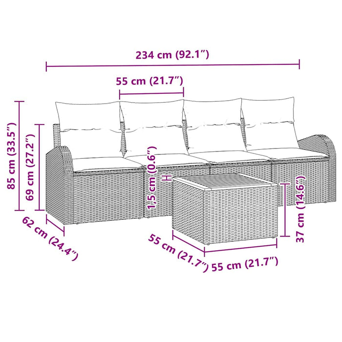 Set de canapele pentru grădină cu pernă 5 pcs Bej poliratan - WALTI WALTI