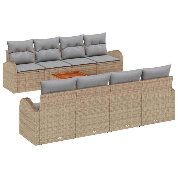 Set de Canapea de Grădină cu 9 Piese cu Perne Bej Ratan Poli Acacia - WALTI WALTI