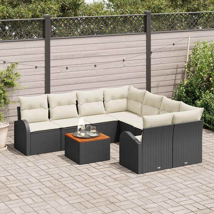 Set Canapea Grădină vitaXL de 9 Piese cu Perne Negru Răchită Polimerică Acacia - WALTI WALTI