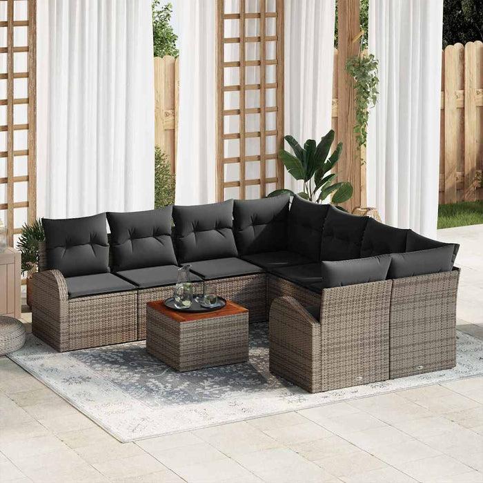 Set de canapele cu 9 piese și perne gri din rattan și acacia - WALTI WALTI